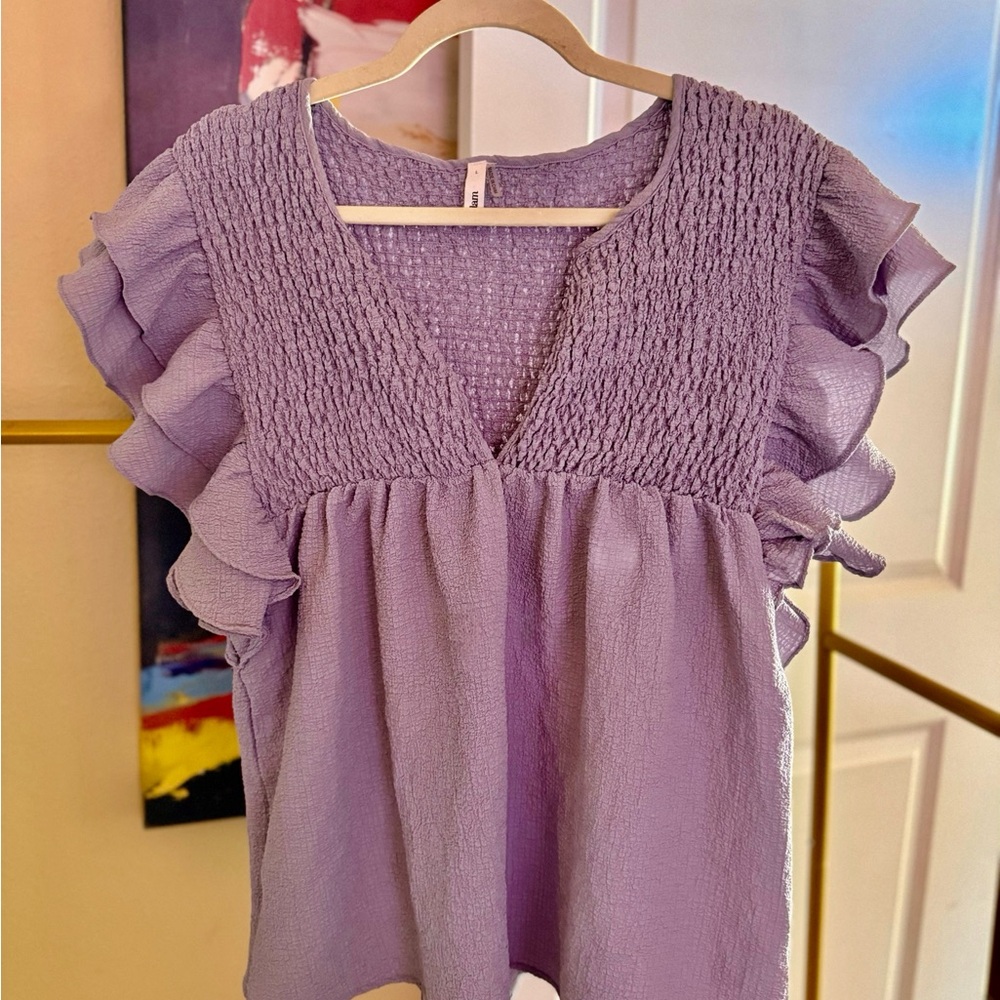 Glam Lilac Ruffle Sleeve Blouse